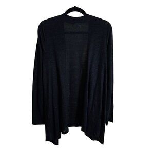 J. Jill Love Linen Long Line Open Front Navy 100% Linen Lightweight Cardigan Swe